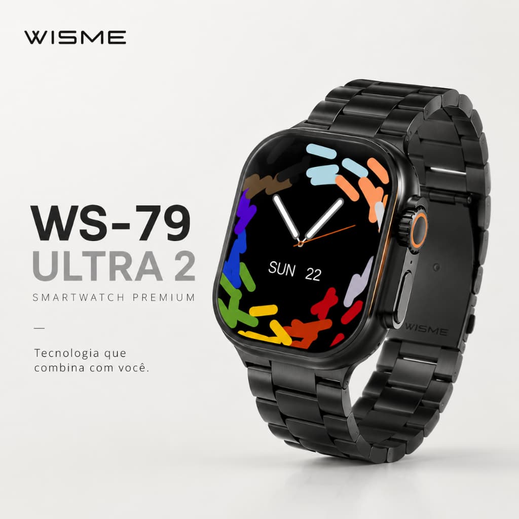 Smartwatch WS-79 Ultra 2  Kit 3 pulseiras | Pulseiras Couro e Metal Wisme Multifuncional