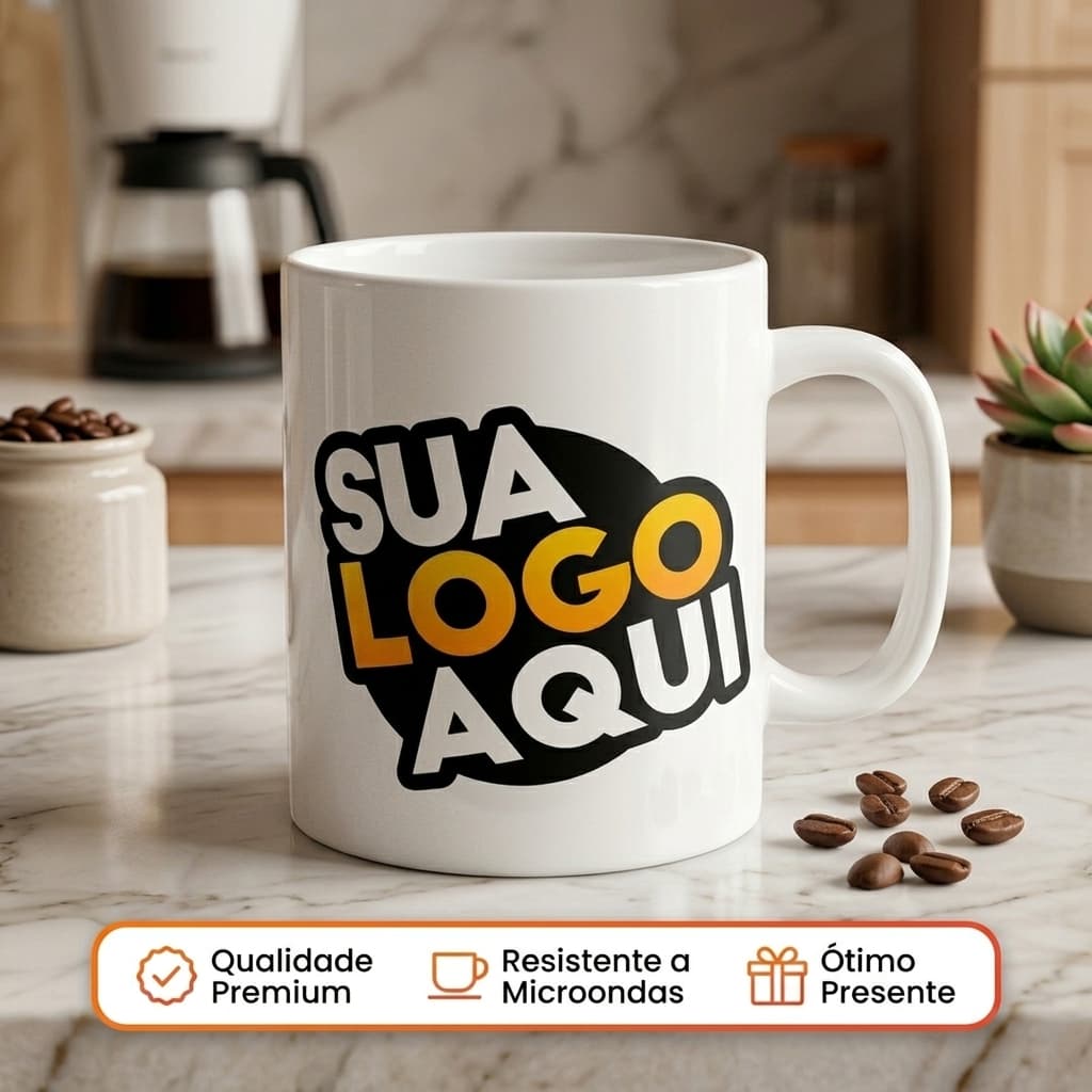 Caneca Personalizada Com Sua Logo Empresa Brinde Corporativo Porcelana Premium 325ml