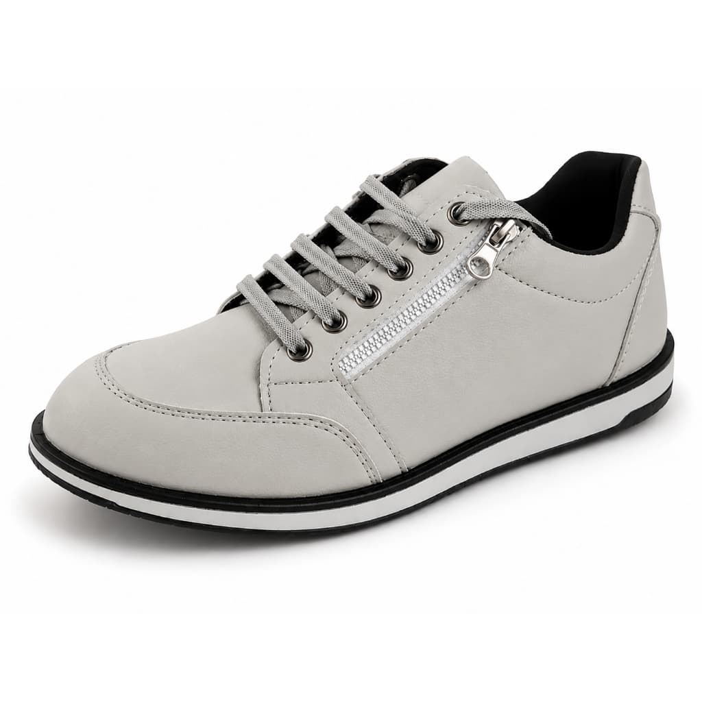 Tênis Masculino Branco Casual Sintético Confortável Sapatenis Com Ziper