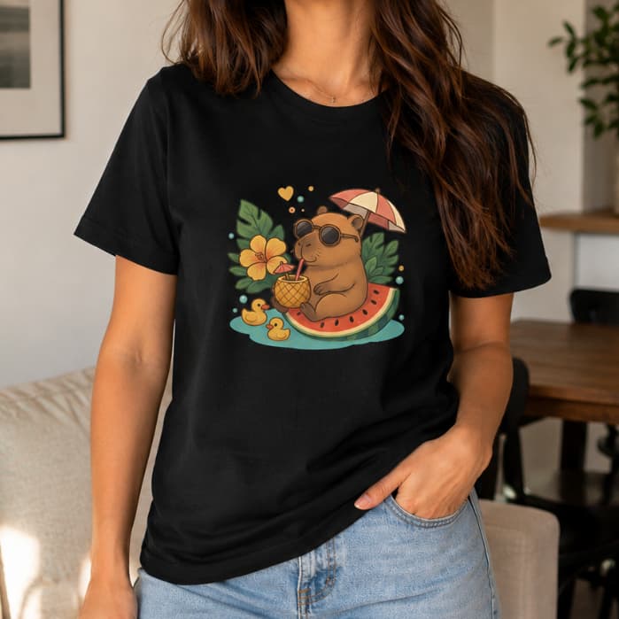 Blusa Feminina Elegante T-Shirt Capivara Verão 100% Algodão Premium Estampa Casual Confortável