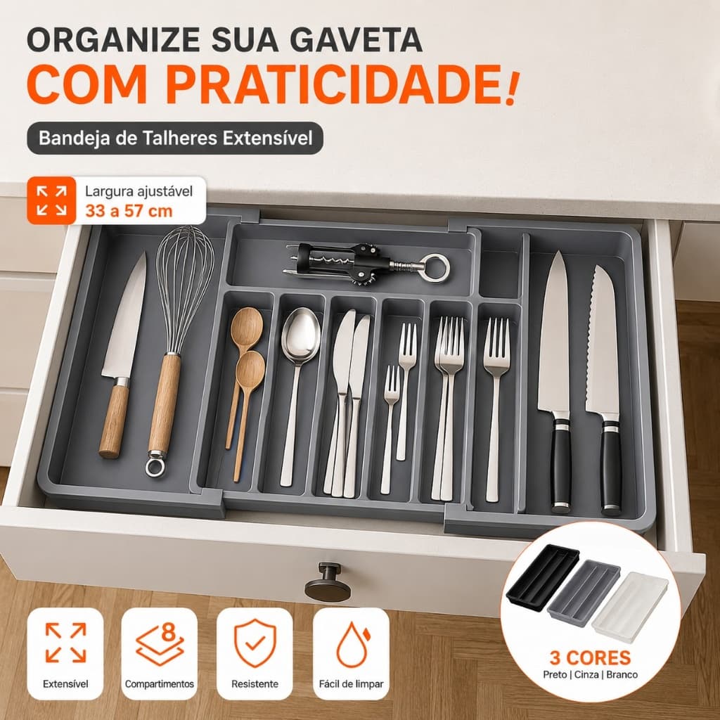 Organizador de Gaveta para Talheres Ajustável Expansível Sem BPA Cozinha
