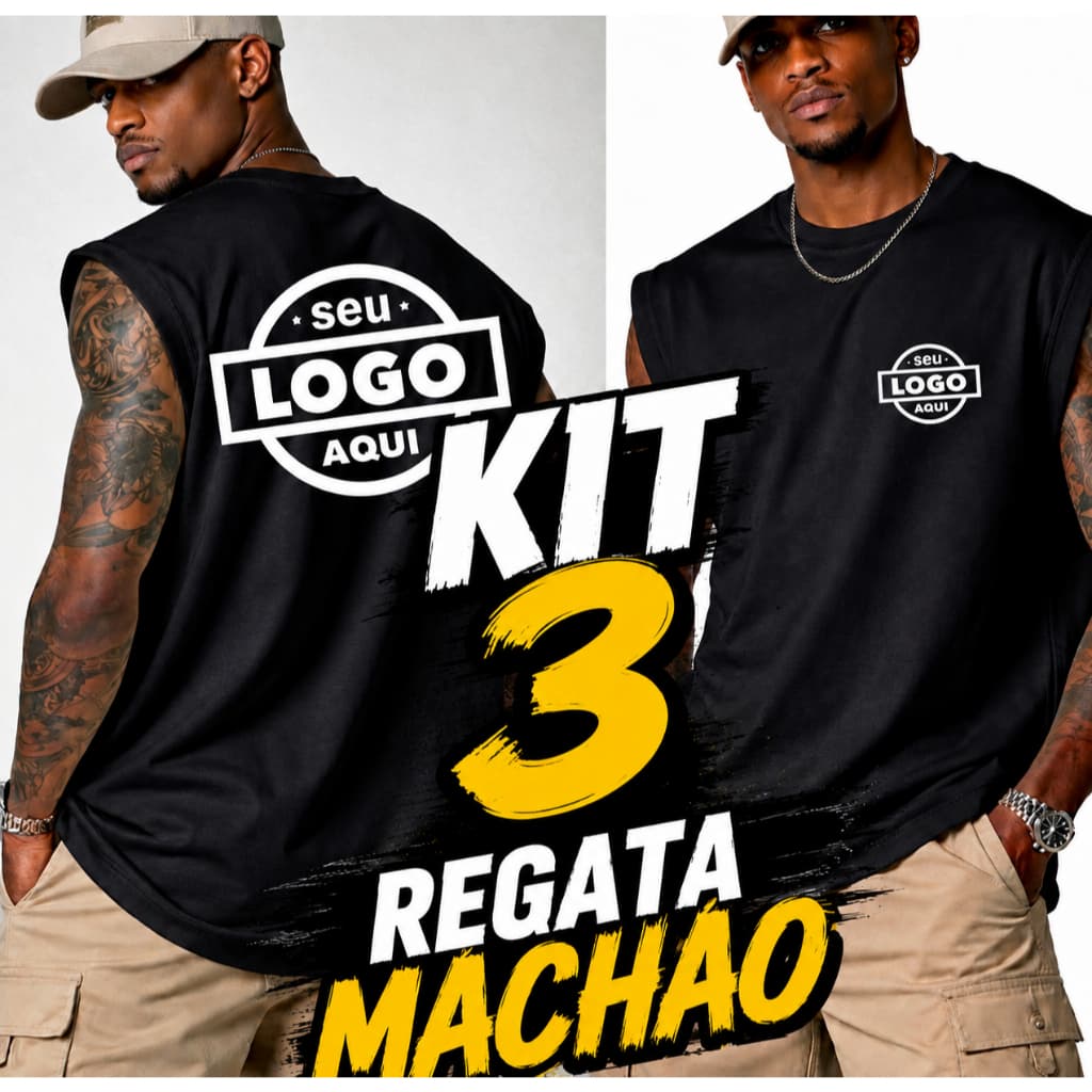 Kit 3 Camisa Regata Camiseta regatas masculina estilo streetwear, personalizada com sua foto ou arte, 100% algodão.
