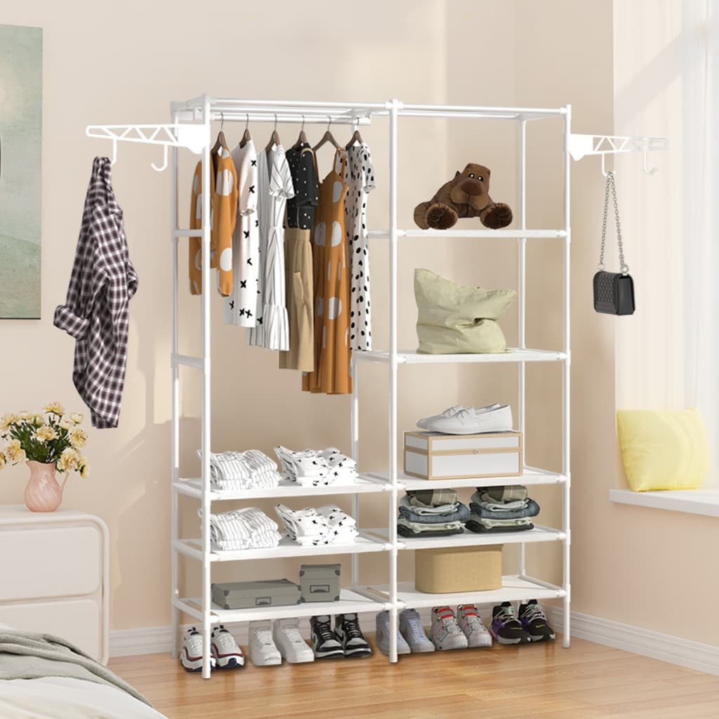 Arara De Roupas Dupla Cabideiro Guarda Roupa Aberto Com Sapateira Prateleiras Organizador Branco
