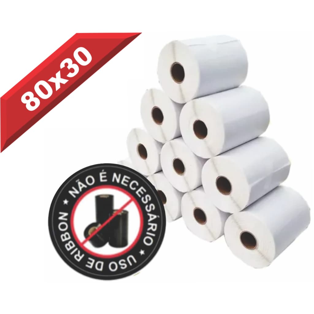 10 Rolos Etiqueta Térmica 8x3 Cm / 80x30mm Para E-Commerce, Identificação Geral  Rolo com 930 Etiquetas