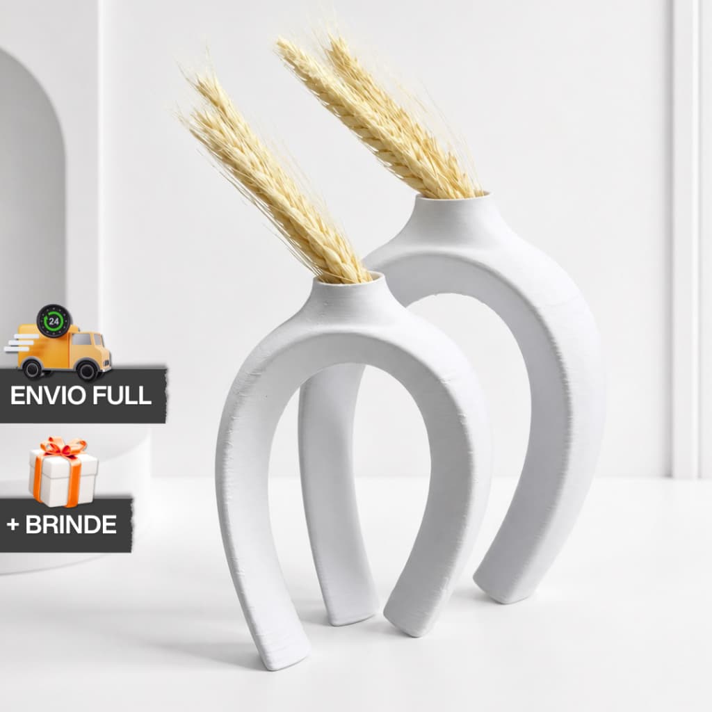 Kit 2 Vasos Decorativos Modernos Com Trigo Artificial + Presente Envio Rápido Decoração Minimalista Elegante Casa