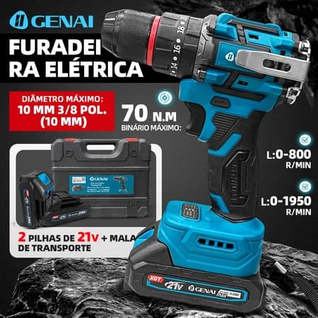 【GENAl】Brushless Screwdriver Drill 21V 2 Batteries With Complete Case 70N.m/45N.m