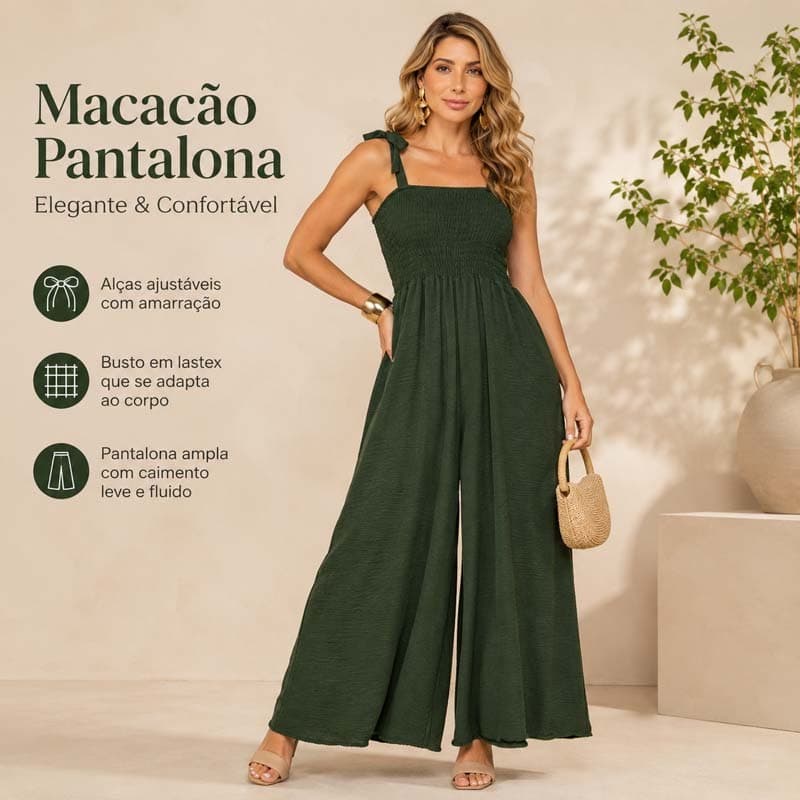 Macacão Feminino de Perna Larga, Elegante e Casual para o Dia a Dia, com Busto em Lastex, Sem Mangas e Modelagem Solta
