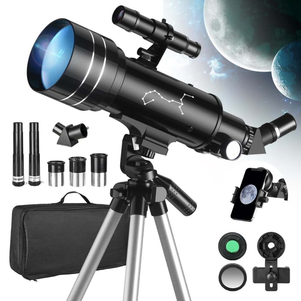 Telescópio astronômico de 400 x 70 mm com tripé ajustável; leve, portátil e fácil de montar