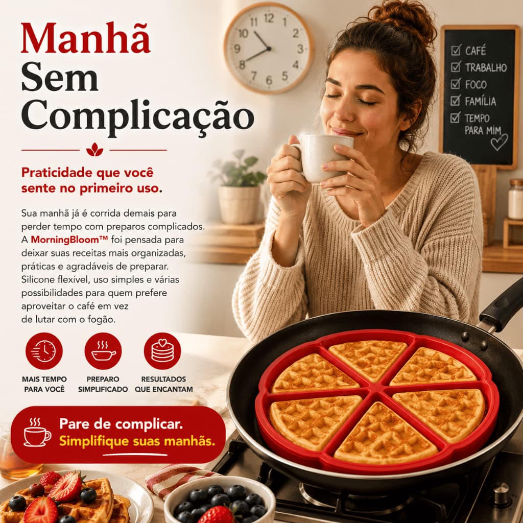 Forma Silicone MorningBloom™ para Panqueca, Waffle e Ovos 5 Divisórias Antiaderente