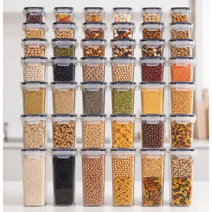 Kit 42 Potes Herméticos Empilháveis para Mantimentos Organizador de Cozinha e Despensa