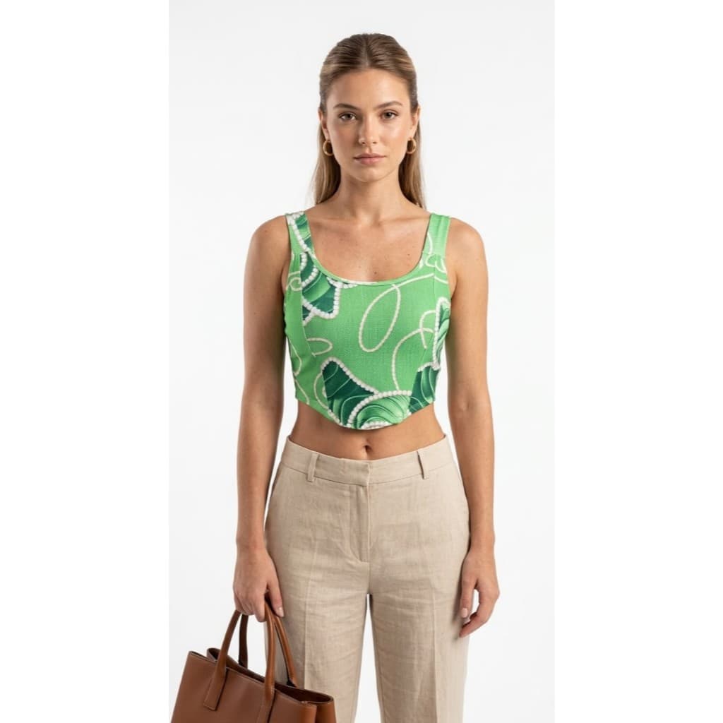 Blusa Cropped corpete estampado com bojo E Alça Grossa 2