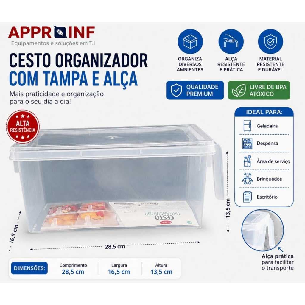 Cestos Organizadores Com Tampa E Alça Para Geladeira Despensa Armário Pote Caixa Organizadora Multiuso