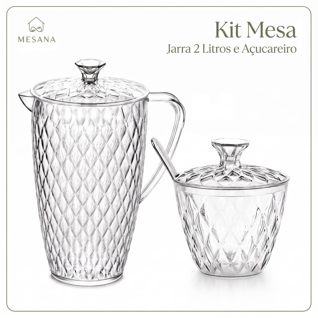 Kit Jarra 2 Litros e Açucareiro Acrílico para Mesa