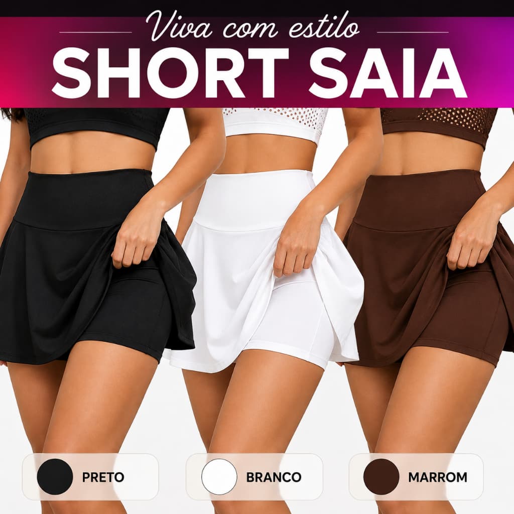 Kit 3 Short Saia Feminino Bailarina Suplex Cintura Alta