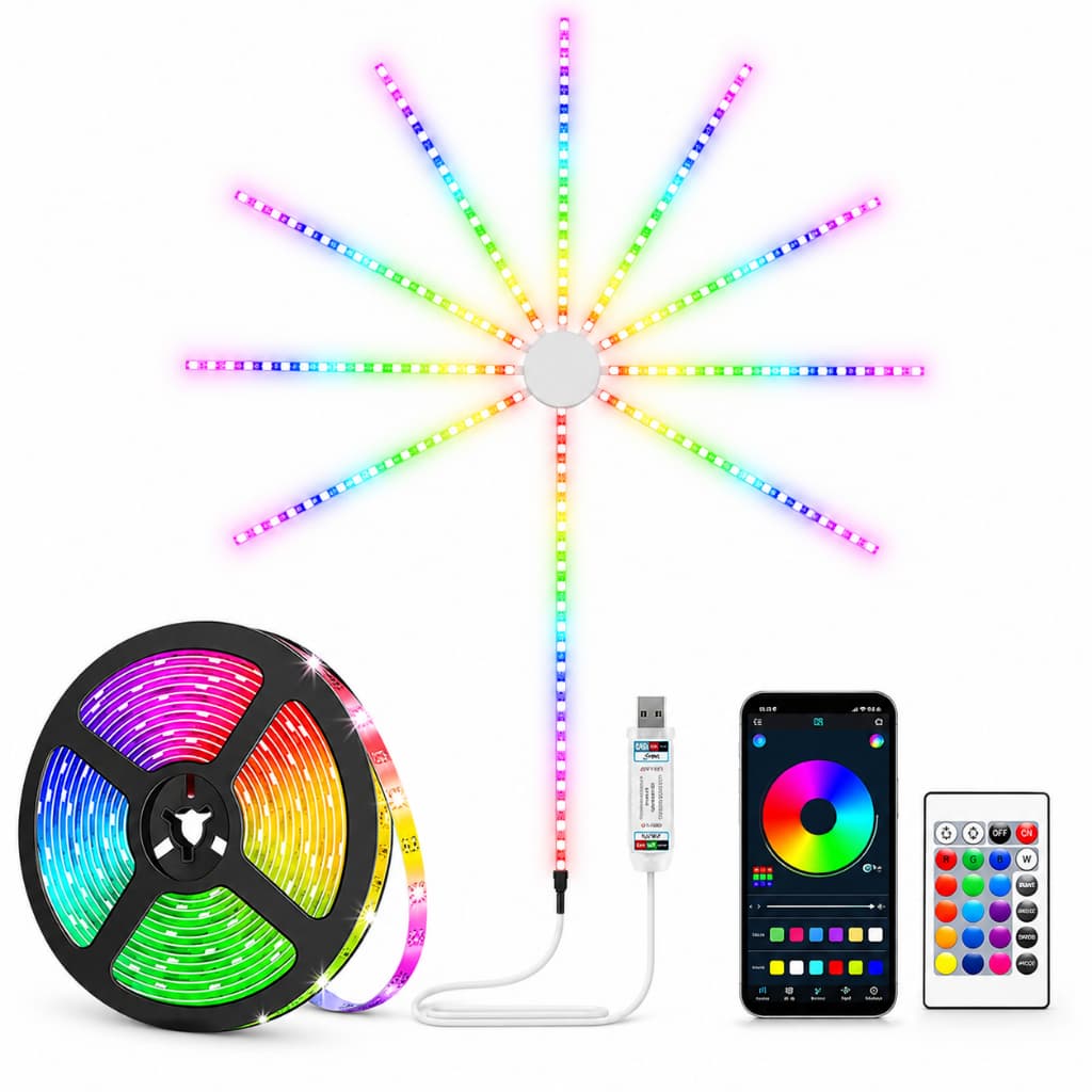 Luz Fita de Led Pisca Natal Ano Novo Fogos de Artifício Decoração Sala Quarto Enfeite App Bluetooth