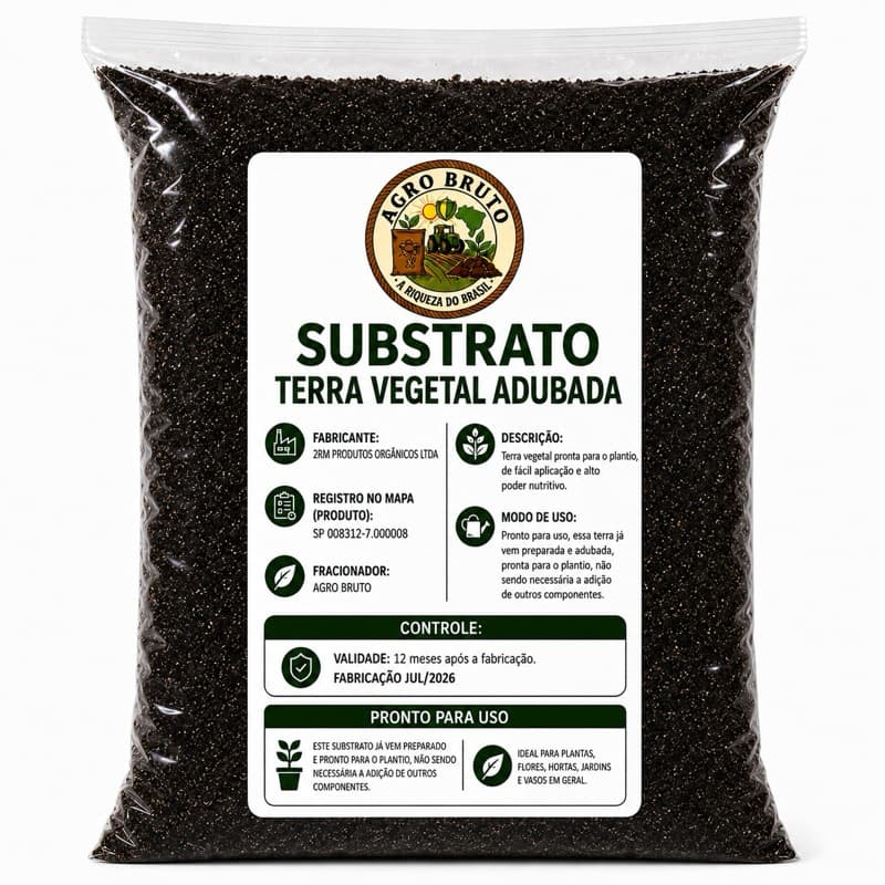Terra Vegetal Adubada Substrato Orgânico Pronto para Uso Plantas Hortas Jardins Flores e Vasos