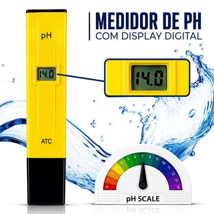 Medidor de PH Digital Portátil com Display LCD Teste de Água Aquário Piscina ATC