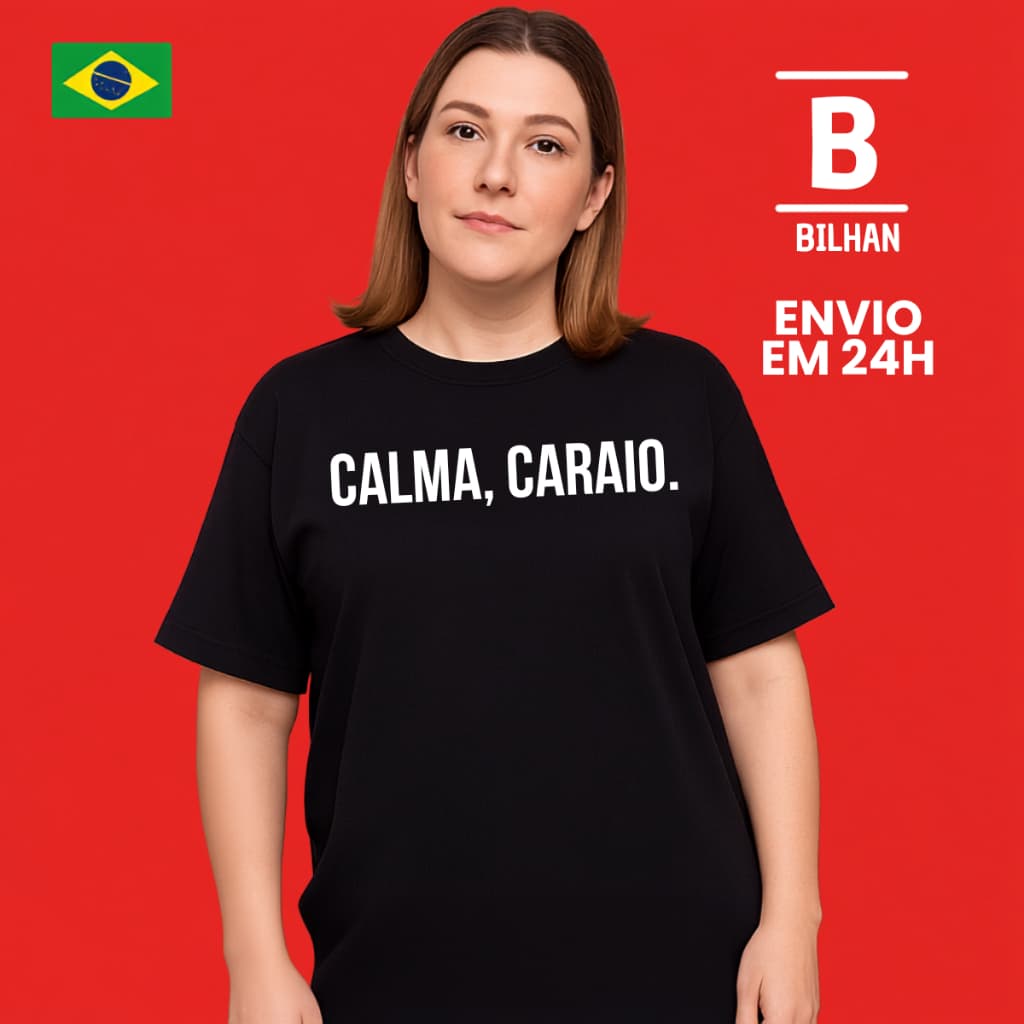 Camiseta Feminina Preta Oversized Plus Size Calma Caraio
