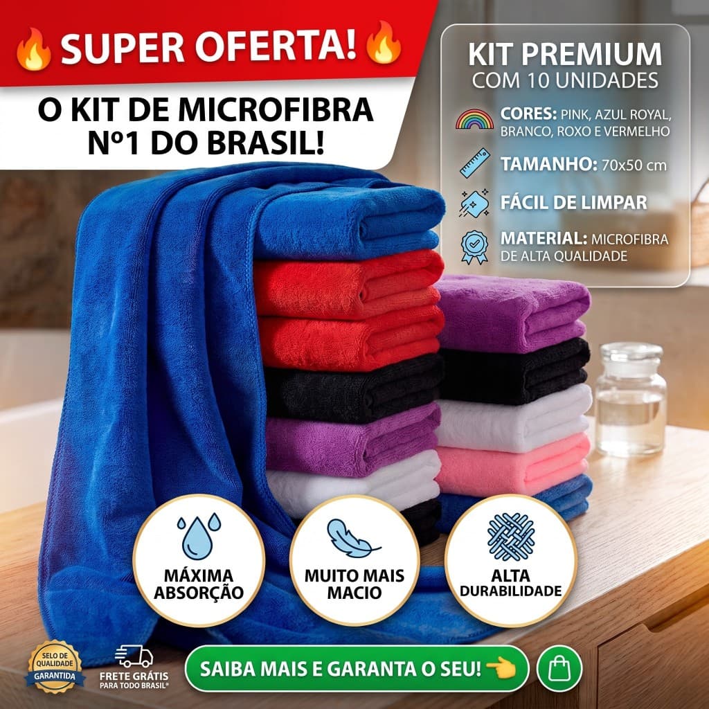 Kit 10 Panos De Chão Microfibra 70x50cm Grande Super Absorvente Alta Durabilidade Macio
