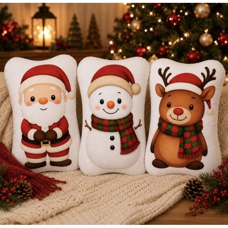 Almofadas Decorativas De Natal- Almofada Presentes Divertida Papai Noel Boneco de Neve E Rena