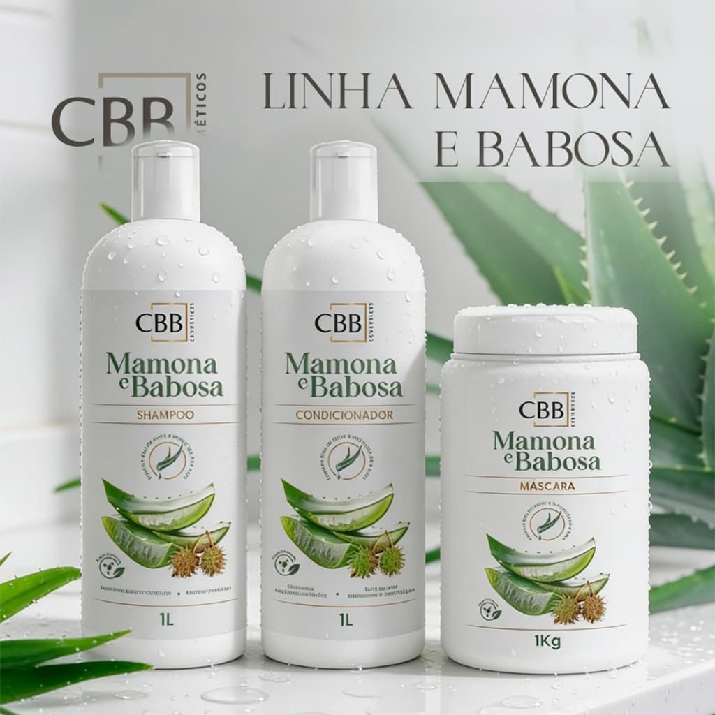 Kit Capilar Mamona e Babosa Profissional Hidratação Intensa Recupera Fios CBB Shampoo Condicionador Máscara Reparador
