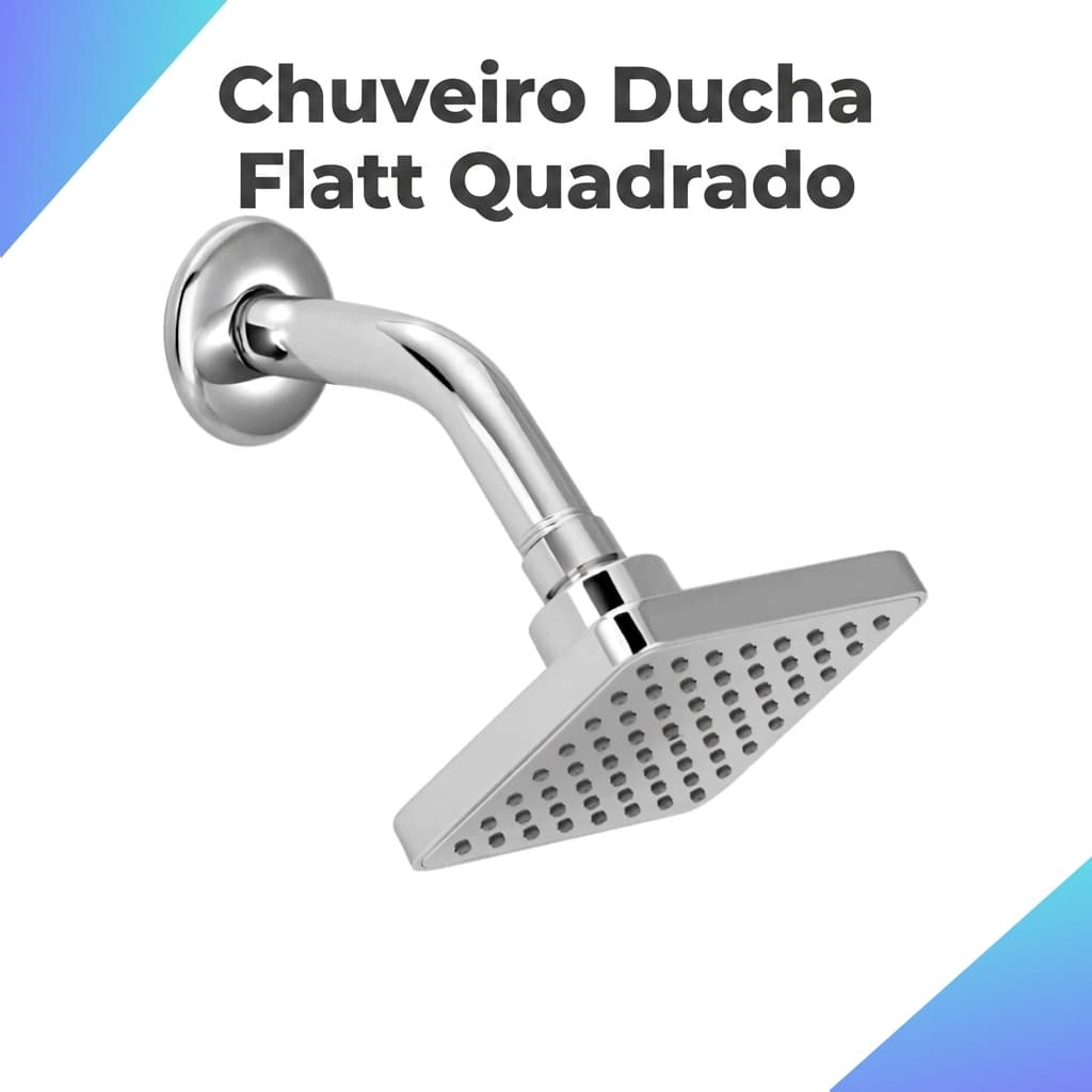 Chuveiro para Aquecedor Solar e Gás Ducha Flatt Quadrado em ABS Cromado