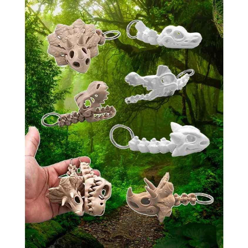 Chaveiro Dino Articulado T-Rex Triceratops Espinossauro Anquilossauro Impressão 3D