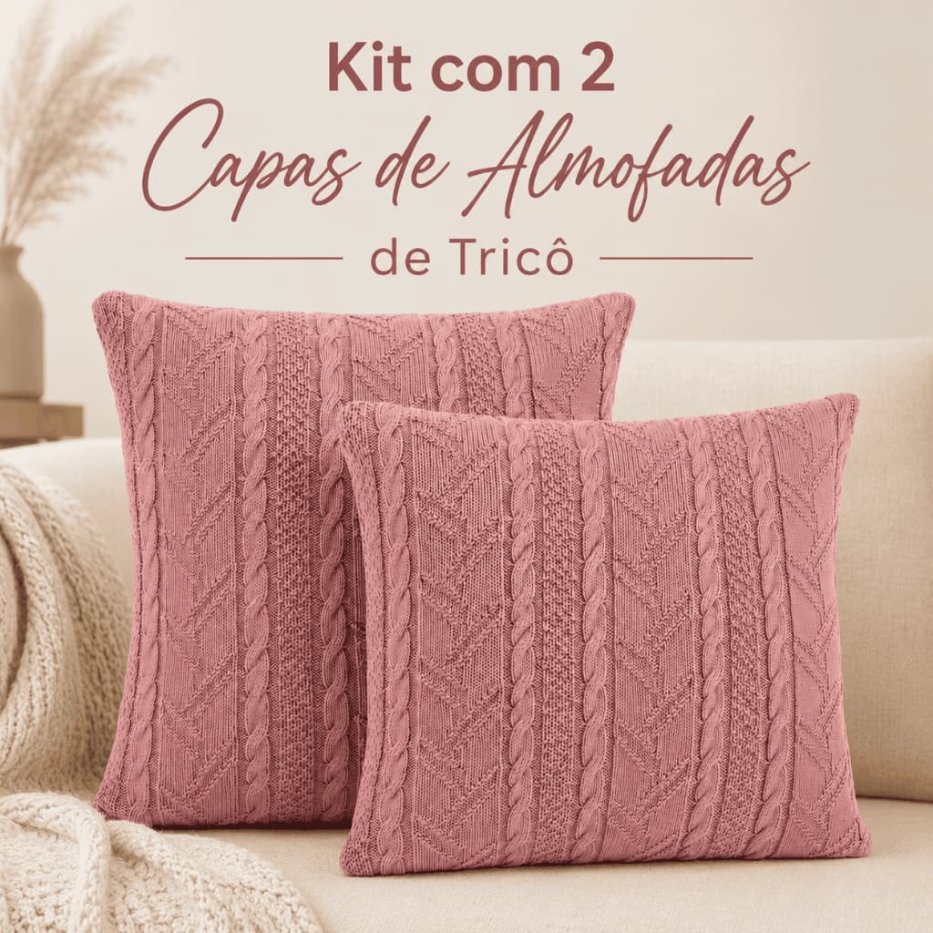 Kit 2 Capas de Almofada Tricô Premium Sofá Decoração Luxo Tricot Moderna Decoração