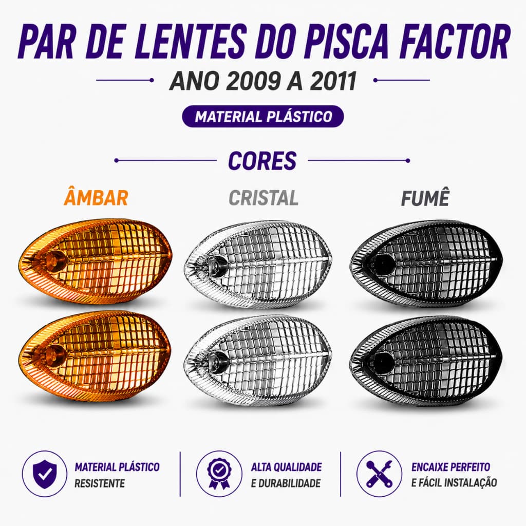 Par de Lentes do Pisca Yamaha Factor 2009 a 2011 (2 Peças) – Âmbar/ Cristal/ Fumê