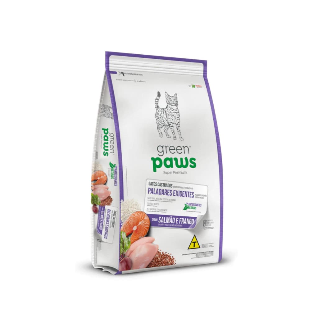 RAÇÃO GREEN PAWS GATOS CASTRADOS PALADAR EXIGENTE SABOR SALMAO E FRANGO 10,1KG