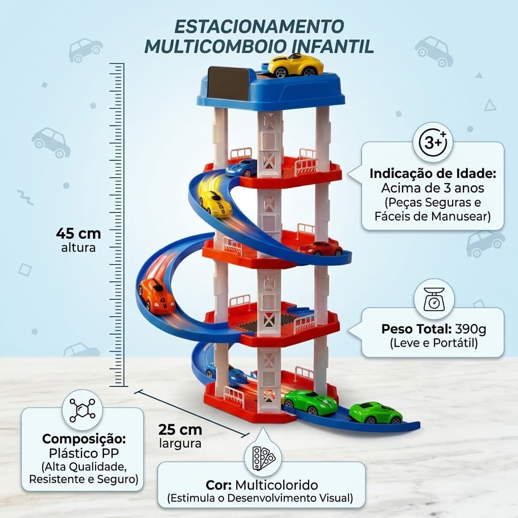 Pista Estacionamento Brinquedo Infantil 5 Andares Garagem Com Rampa 62 Peças + Carrinhos