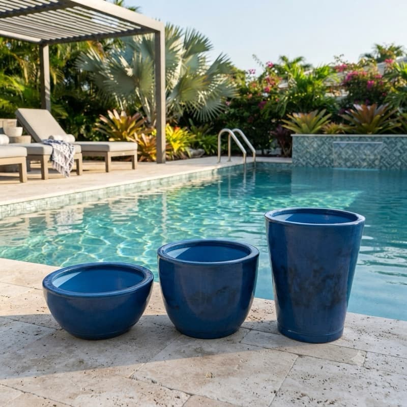 Vaso para Plantas Kit 3 Vasos Coluna Redonda Marmorizada N°1 + Bojo Marmorizado N°1 + Bacia Marmorizada N°1 Para Plantas