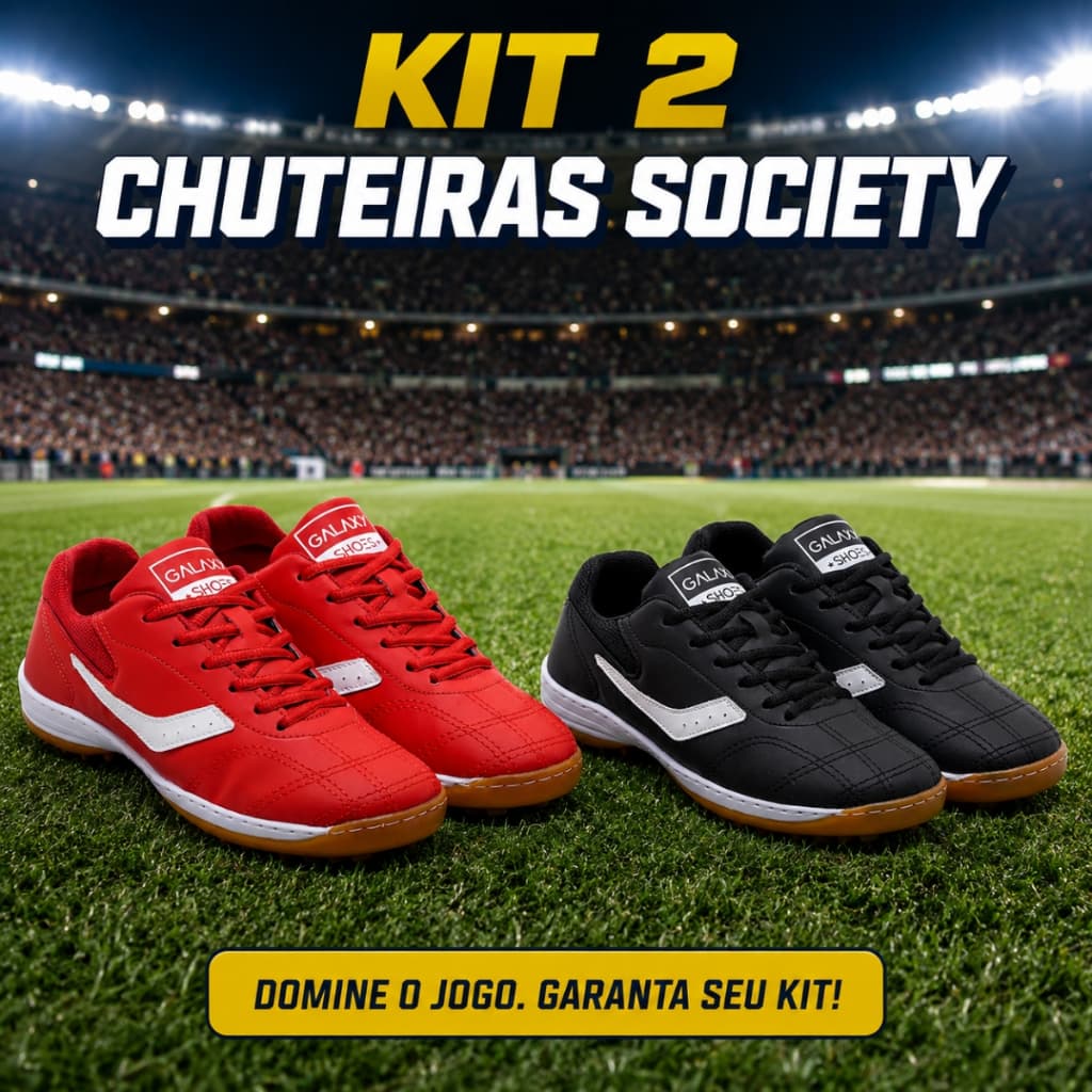 KIT 2 PARES Chuteira Society Futebol Grama Sintética Resistente Confortável Leve Durável Ideal Para o Campo Ativo