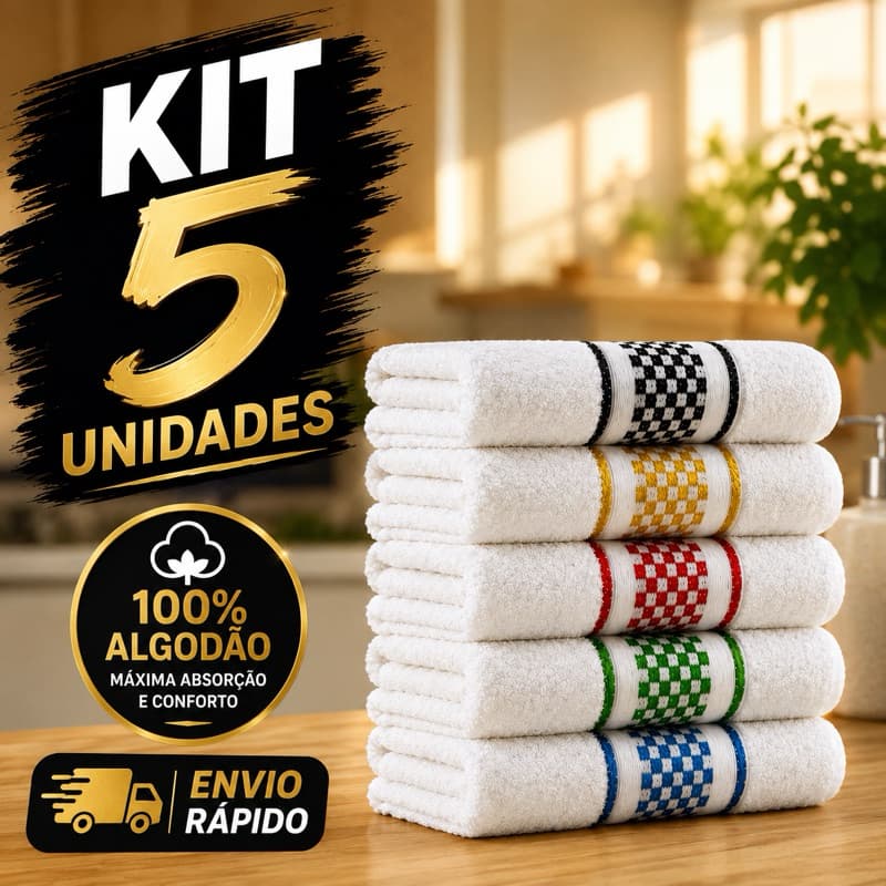 Kit 5 Panos de Prato Copa Premium Jacquard Atoalhado Toalha De Cozinha 45x70cm 100% Algodão