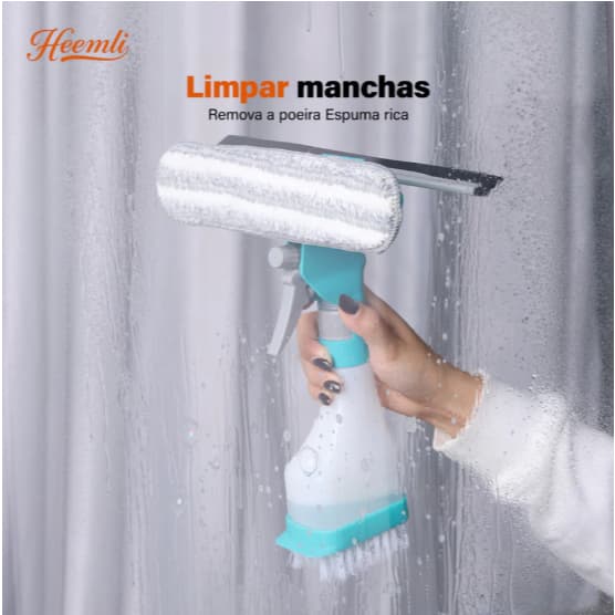 Escova de Limpeza Multiuso 4 em 1 com Spray para Casa Vidro e Espelho Heemli