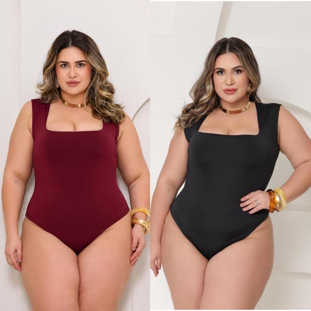 Kit 2 Body Blusa Feminino Suplex Premium Plus Size Gola Quadrada Regata Alça Larga Casual Envio Rápido
