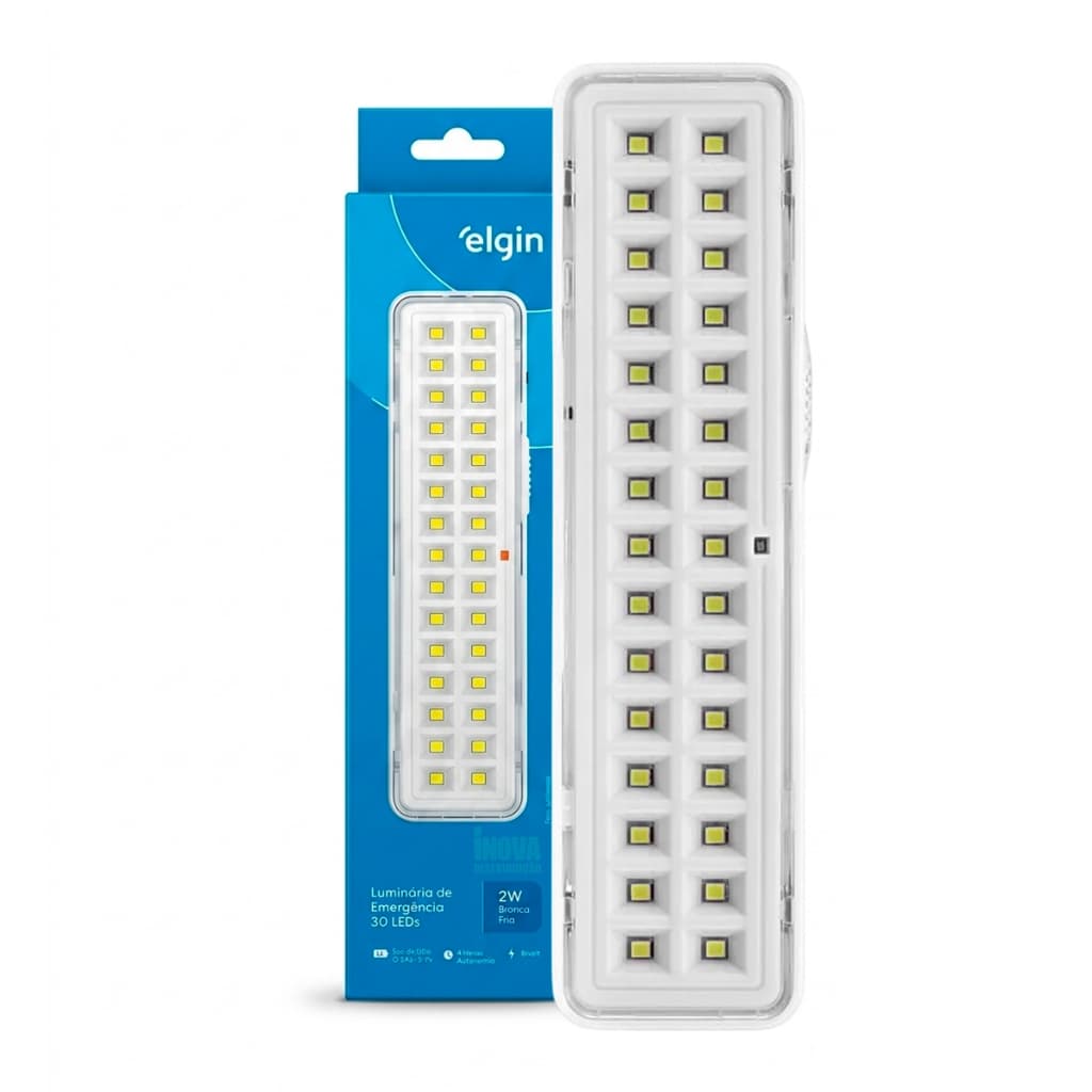 Lâmpada Luminária de Emergência Elgin 30 Leds 2w Recarregável Bivolt 6500k