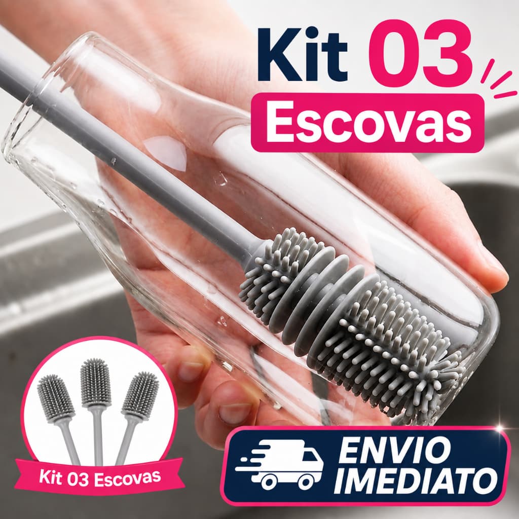 Escova Silicone Flexível Limpeza Profunda para Lavar Garrafas Mamadeiras Copos Taça Louça Cabo Longo
