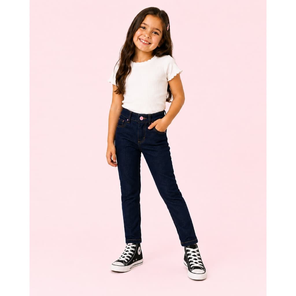 Calça Jeans Infantil Feminina Menina Cintura Alta Skinny com Elastano Confortável Tamanhos 4  ao 8