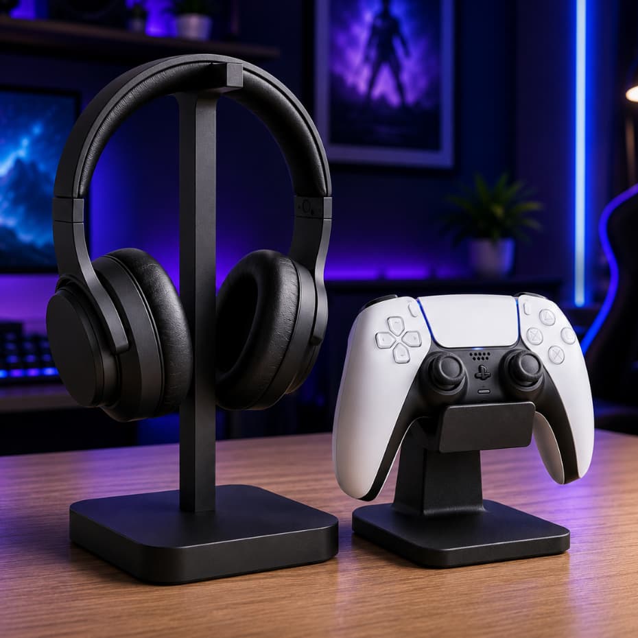 Suporte de Mesa Gamer para Fone Headset e Controle Joystick Organizador Setup