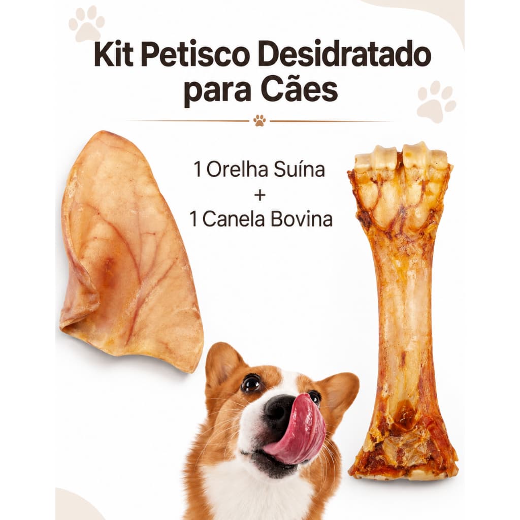 Petisco Desidratado para Cães | Orelha Suína + Canela Bovina