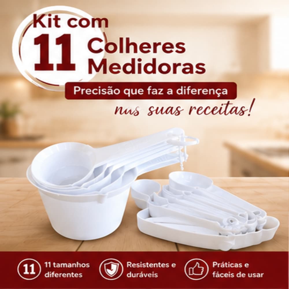 Conjunto 11 Peças em Promoção Kit com 6 Colheres + 5 Xicaras De Medida, Profissionais Medidor de Receitas