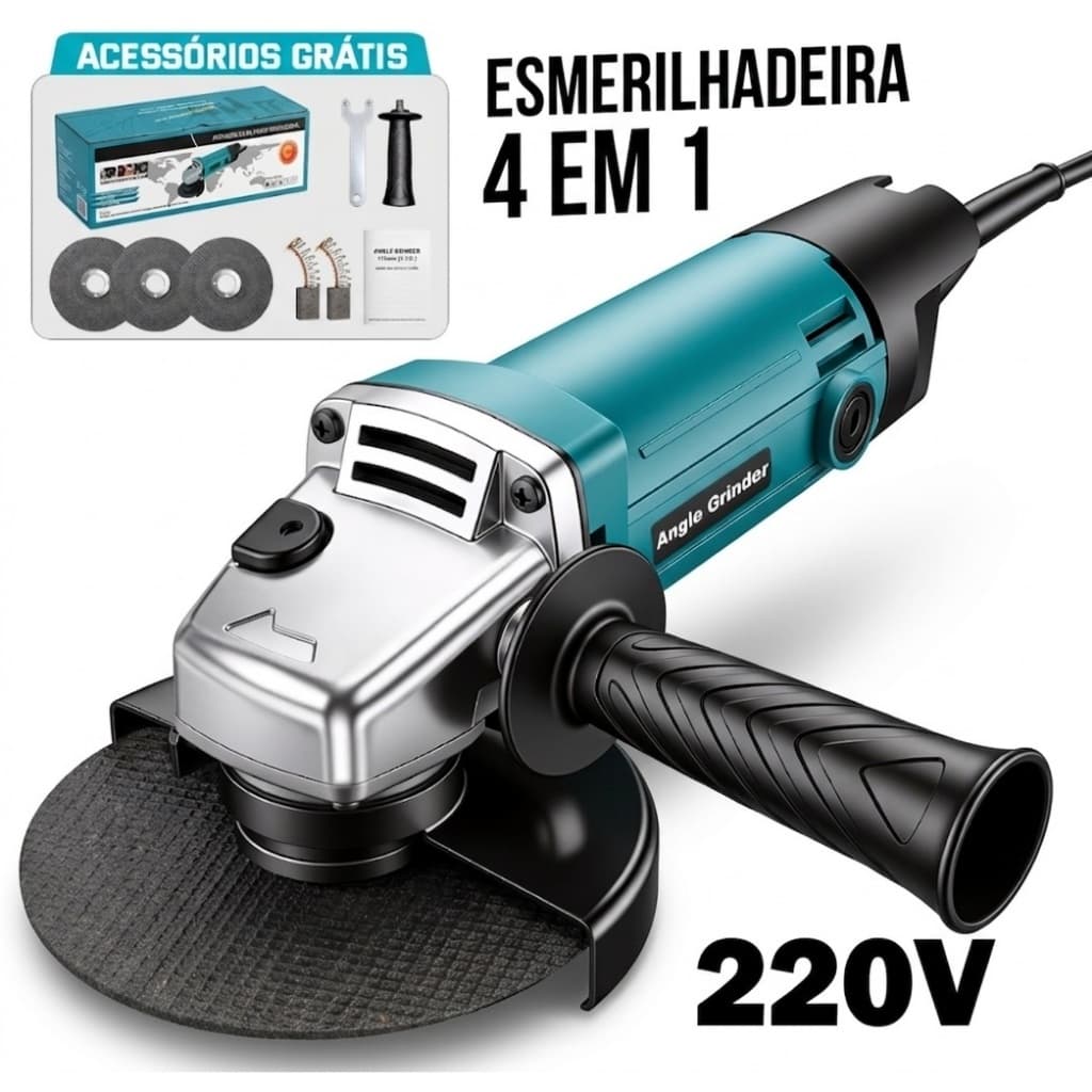 Esmerilhadeira e Lixadeira Angular Profissional 1100W Com 3 Discos e Acessórios