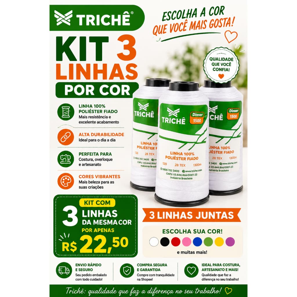🧵 KIT 3 LINHAS TRICHÊ DINNER 1500 70GR GR DA MESMA COR (1)