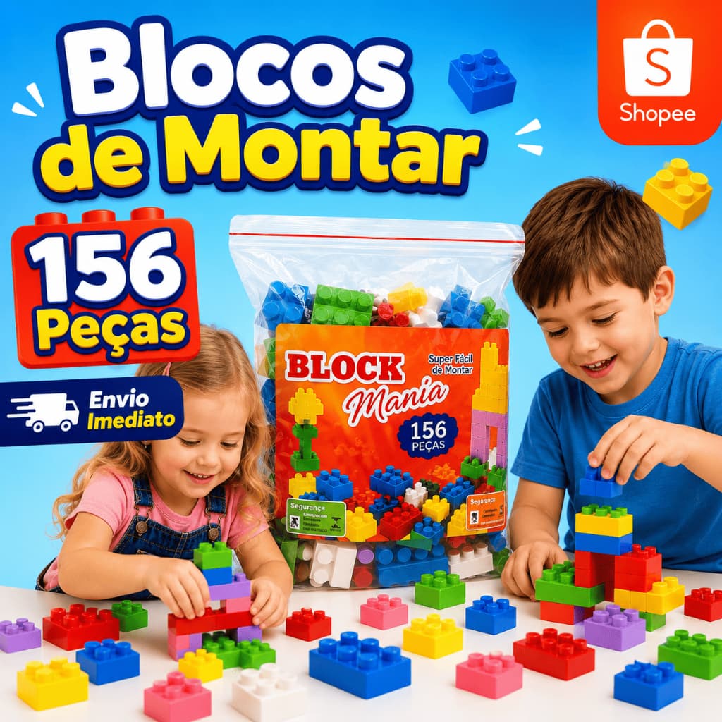 Blocos De Montar 156 Peças No Saco Ziplock - Brinquedo Presente Infantil Educativo Indicado Para Crianças Maiores 3 Anos
