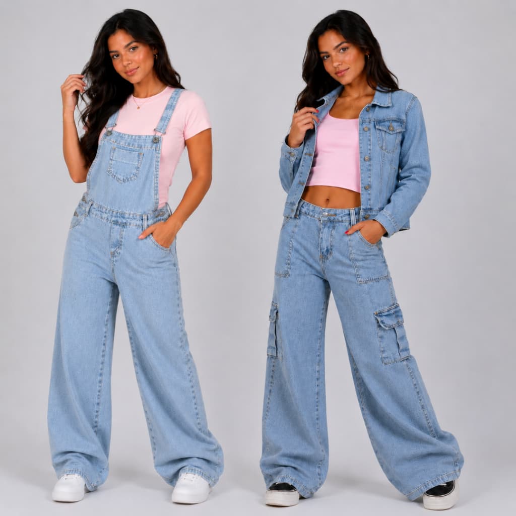 Roupa de menina marmorizada jeans infantil juvenil do 10 ao 16 cargo jaqueta jardineira calça e shorts MARMORIZADA