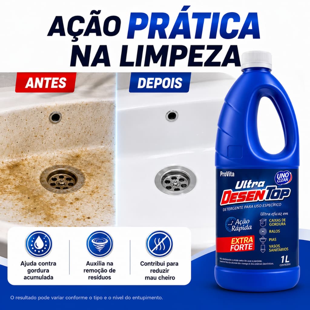 Desentupidor Líquido 1L Ultra Desentop Concentrado Pia Ralo Cano Vaso Sanitário