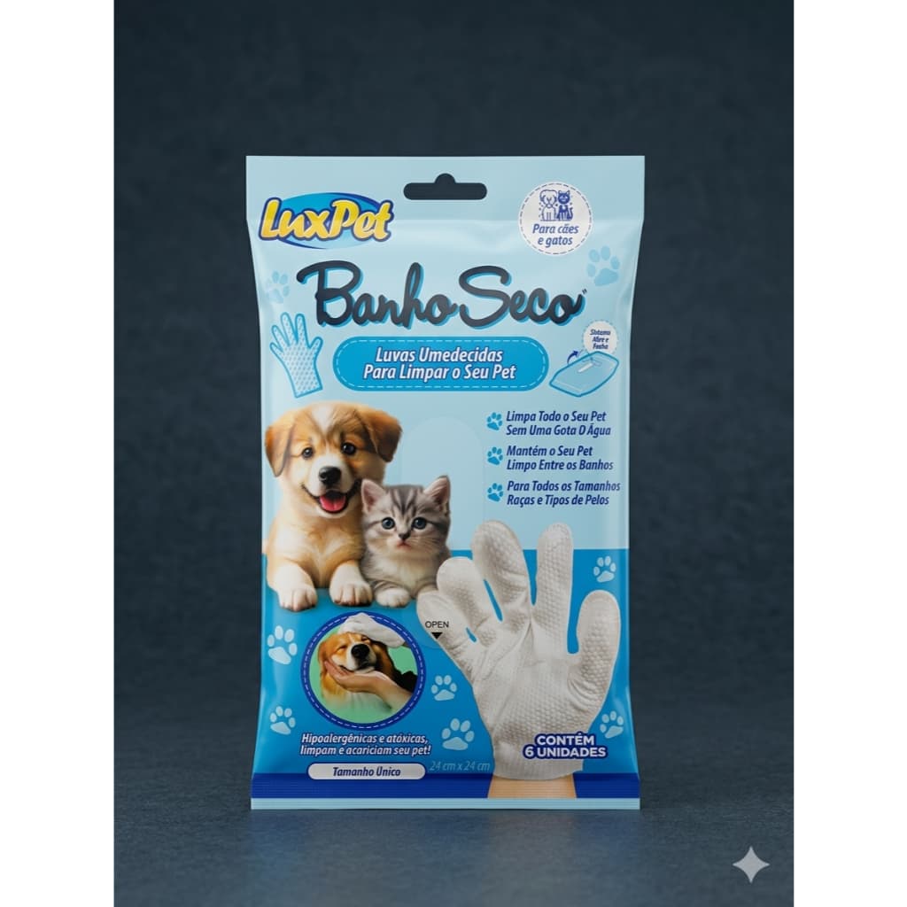 Luva Descartável Umedecida Gato Banho A Seco Para Gato LuxPet