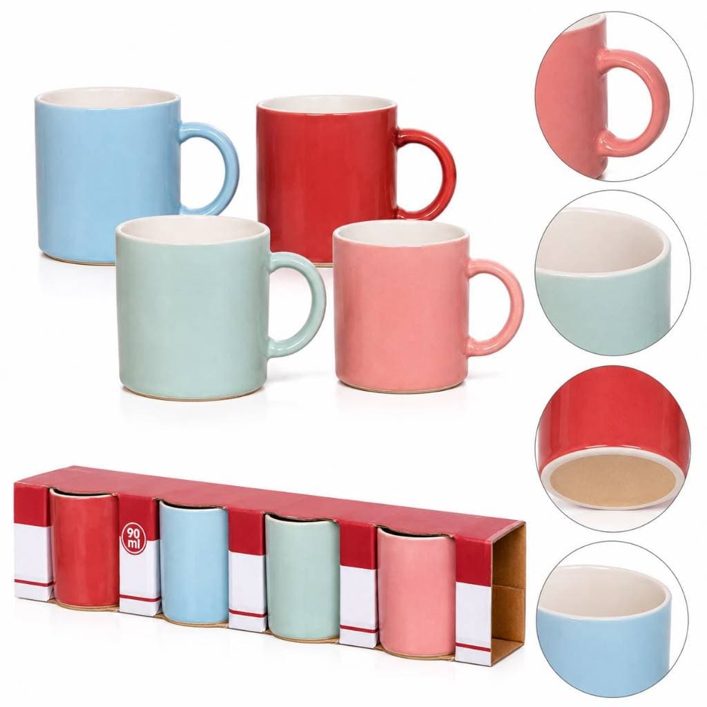 Jogo 4 Canecas Café Coloridas 90ml Milo Hauskraft Cerâmica Kit Presente Casa mesa posta Kit 4 Canecas Cerâmica Coloridas