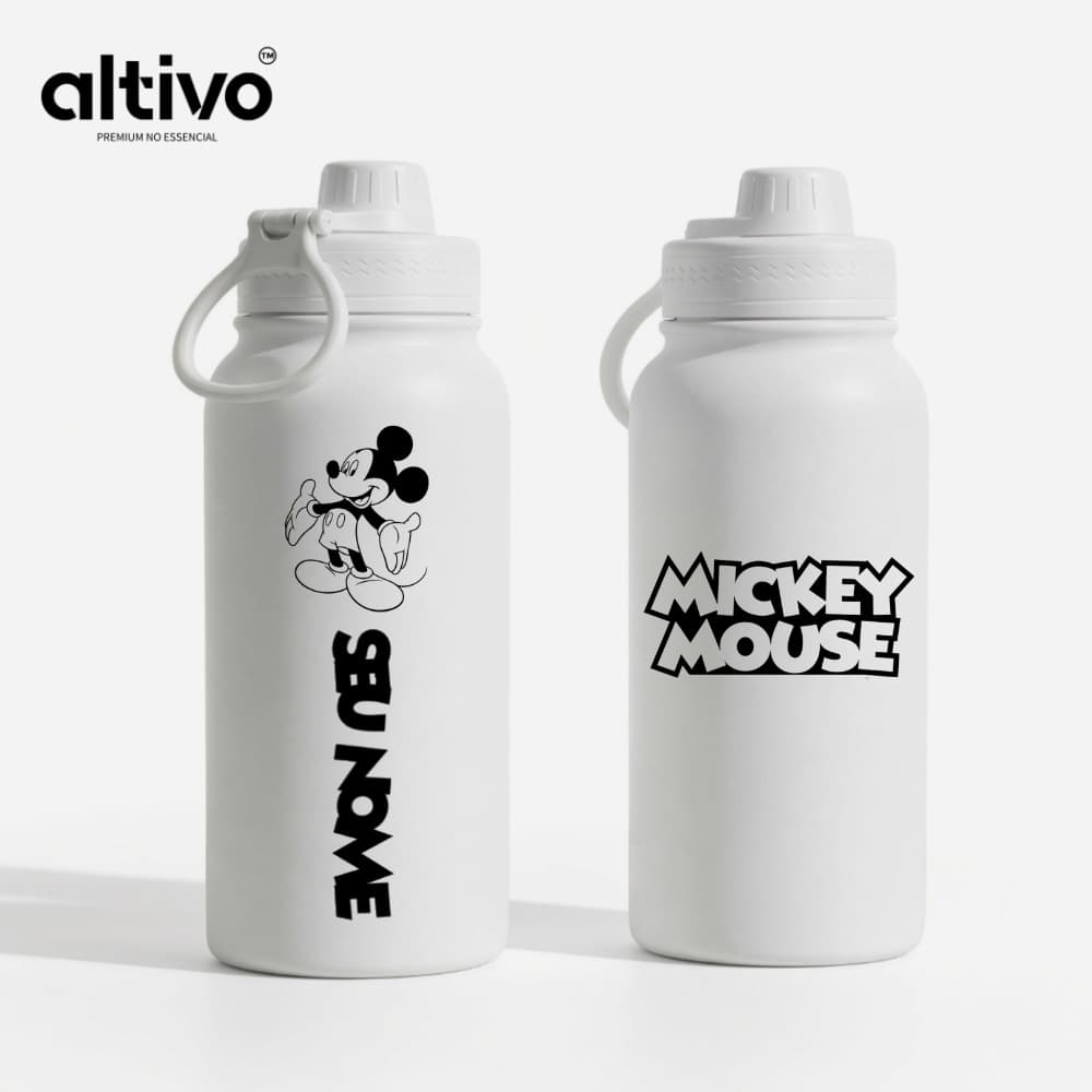 Garrafa Térmica Infantil Mickey Mouse Disney Personalização 600ML com Tampa e Alça em Aço Inoxidável